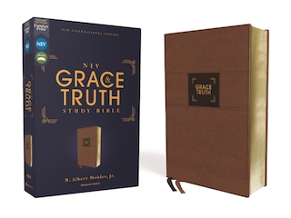 Couverture_NIV, The Grace and Truth Study Bible (Trustworthy and Practical Insights), Leathersoft, Brown, Red Letter, Comfort Print