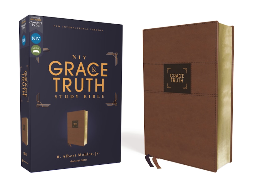 Couverture_NIV, The Grace and Truth Study Bible (Trustworthy and Practical Insights), Leathersoft, Brown, Red Letter, Comfort Print