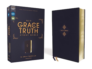 Couverture_NIV, The Grace and Truth Study Bible (Trustworthy and Practical Insights), Leathersoft, Navy, Red Letter, Comfort Print