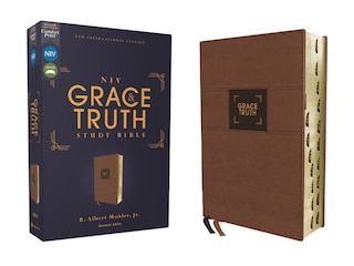 Front cover_NIV, The Grace and Truth Study Bible (Trustworthy and Practical Insights), Leathersoft, Brown, Red Letter, Thumb Indexed, Comfort Print