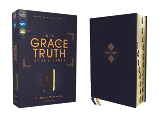 Front cover_NIV, The Grace and Truth Study Bible (Trustworthy and Practical Insights), Leathersoft, Navy, Red Letter, Thumb Indexed, Comfort Print