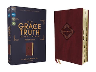 Front cover_NIV, The Grace and Truth Study Bible (Trustworthy and Practical Insights), Personal Size, Leathersoft, Burgundy, Red Letter, Thumb Indexed, Comfort Print