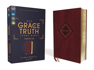 Couverture_NIV, The Grace and Truth Study Bible (Trustworthy and Practical Insights), Personal Size, Leathersoft, Burgundy, Red Letter, Comfort Print