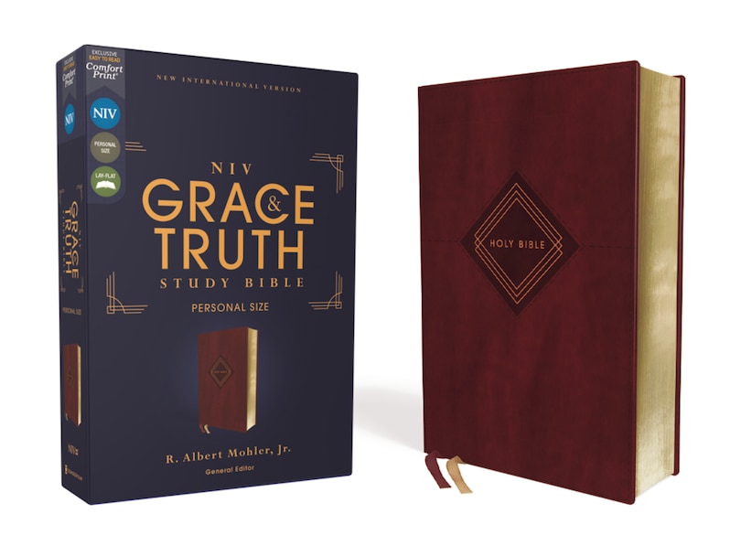 Couverture_NIV, The Grace and Truth Study Bible (Trustworthy and Practical Insights), Personal Size, Leathersoft, Burgundy, Red Letter, Comfort Print