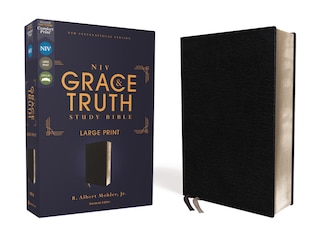 Front cover_NIV, The Grace and Truth Study Bible (Trustworthy and Practical Insights), Large Print, European Bonded Leather, Black, Red Letter, Comfort Print