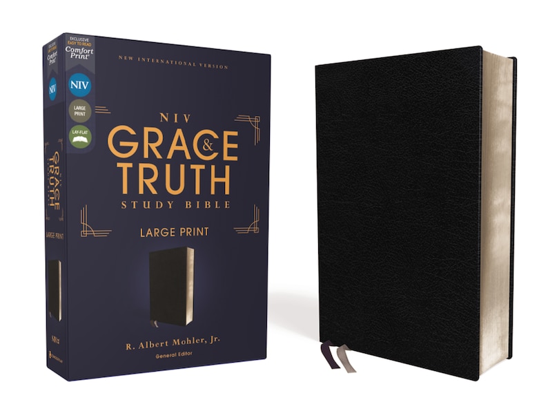 Front cover_NIV, The Grace and Truth Study Bible (Trustworthy and Practical Insights), Large Print, European Bonded Leather, Black, Red Letter, Comfort Print