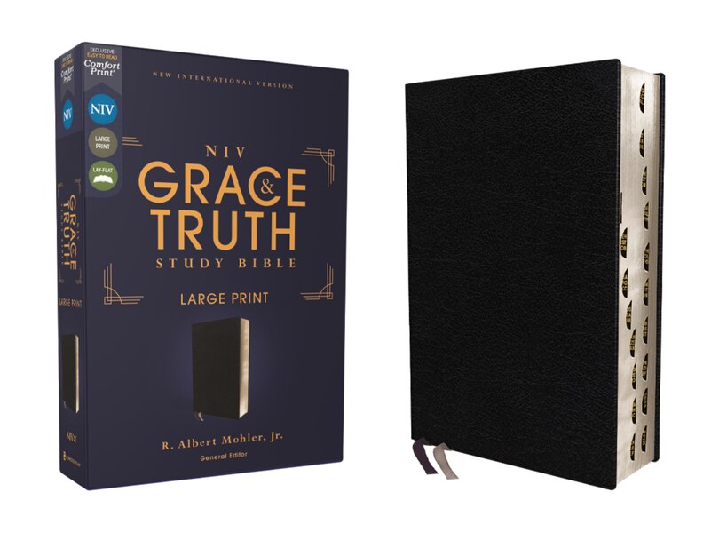 Front cover_NIV, The Grace and Truth Study Bible (Trustworthy and Practical Insights), Large Print, European Bonded Leather, Black, Red Letter, Thumb Indexed, Comfort Print