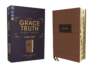 Couverture_NIV, The Grace and Truth Study Bible (Trustworthy and Practical Insights), Large Print, Leathersoft, Brown, Red Letter, Thumb Indexed, Comfort Print