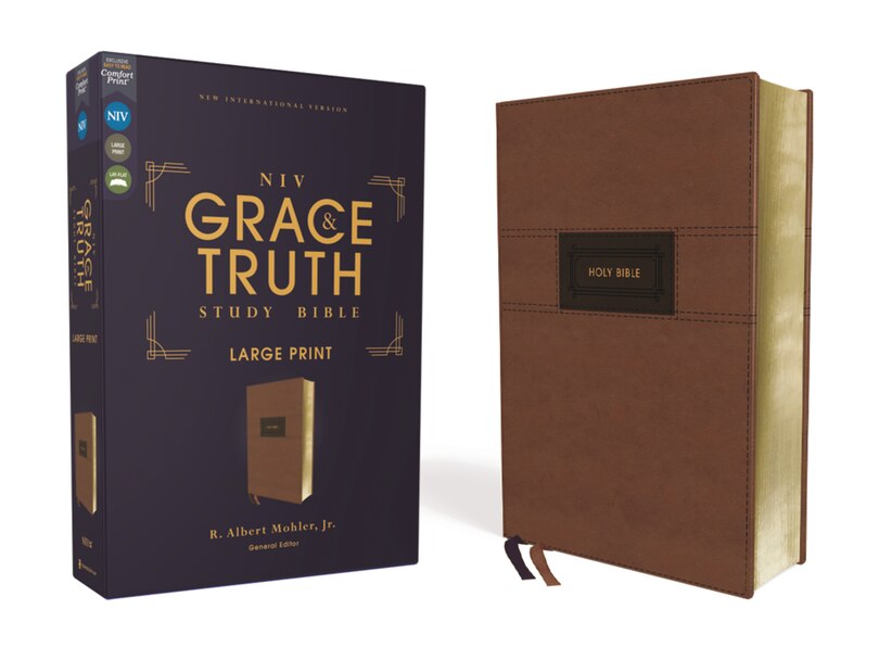 Couverture_NIV, The Grace and Truth Study Bible (Trustworthy and Practical Insights), Large Print, Leathersoft, Brown, Red Letter, Comfort Print