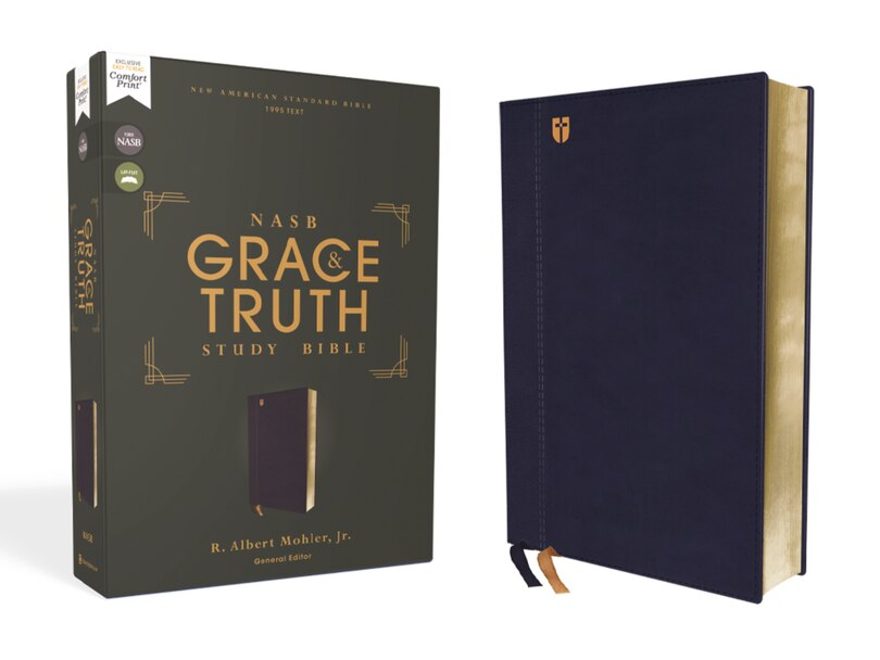 Front cover_NASB, The Grace and Truth Study Bible (Trustworthy and Practical Insights), Leathersoft, Navy, Red Letter, 1995 Text, Comfort Print