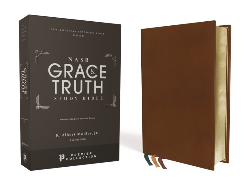 Front cover_Nasb, The Grace And Truth Study Bible, Premium Goatskin Leather, Brown, Premier Collection, Black Letter, 1995 Text, Art Gilded Edges, Comfort Print