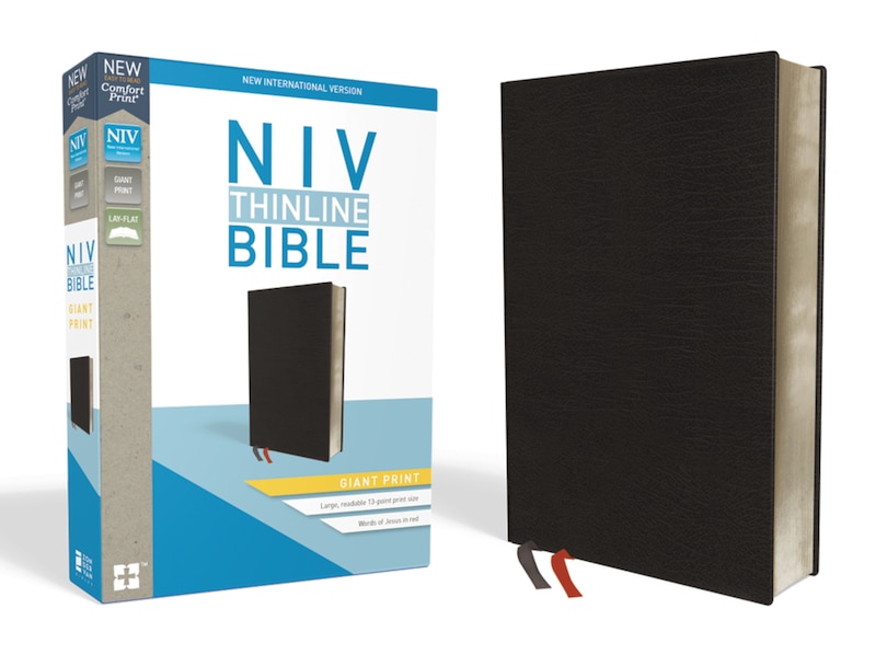 Couverture_Niv, Thinline Bible, Giant Print, Bonded Leather, Black, Red Letter, Thumb Indexed, Comfort Print