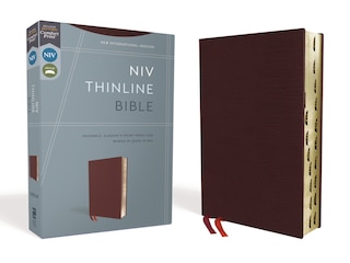 Front cover_Niv, Thinline Bible, Bonded Leather, Burgundy, Red Letter, Thumb Indexed, Comfort Print