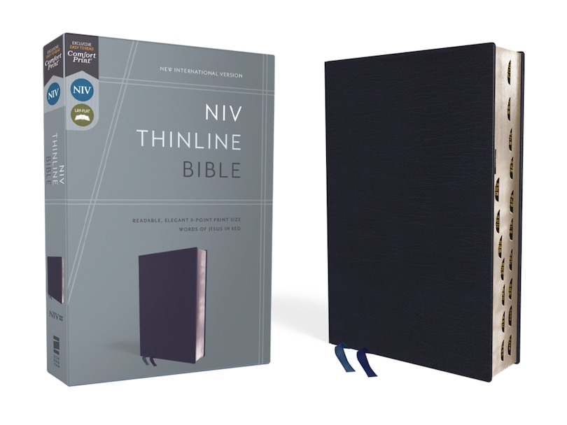 Front cover_Niv, Thinline Bible, Bonded Leather, Navy, Red Letter, Thumb Indexed, Comfort Print