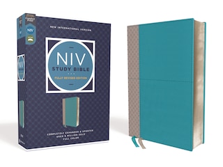 Front cover_NIV Study Bible, Fully Revised Edition (Study Deeply. Believe Wholeheartedly.), Leathersoft, Teal/Gray, Red Letter, Comfort Print