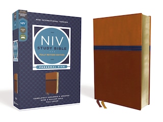 Front cover_NIV Study Bible, Fully Revised Edition (Study Deeply. Believe Wholeheartedly.), Personal Size, Leathersoft, Brown/Blue, Red Letter, Comfort Print