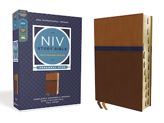Couverture_NIV Study Bible, Fully Revised Edition (Study Deeply. Believe Wholeheartedly.), Personal Size, Leathersoft, Brown/Blue, Red Letter, Thumb Indexed, Comfort Print