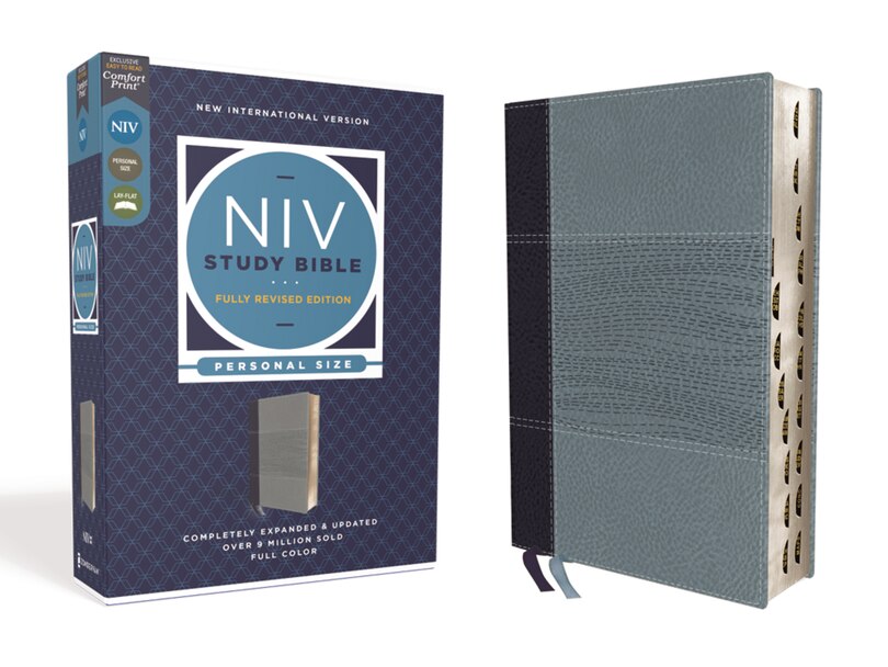 Front cover_NIV Study Bible, Fully Revised Edition (Study Deeply. Believe Wholeheartedly.), Personal Size, Leathersoft, Navy/Blue, Red Letter, Thumb Indexed, Comfort Print