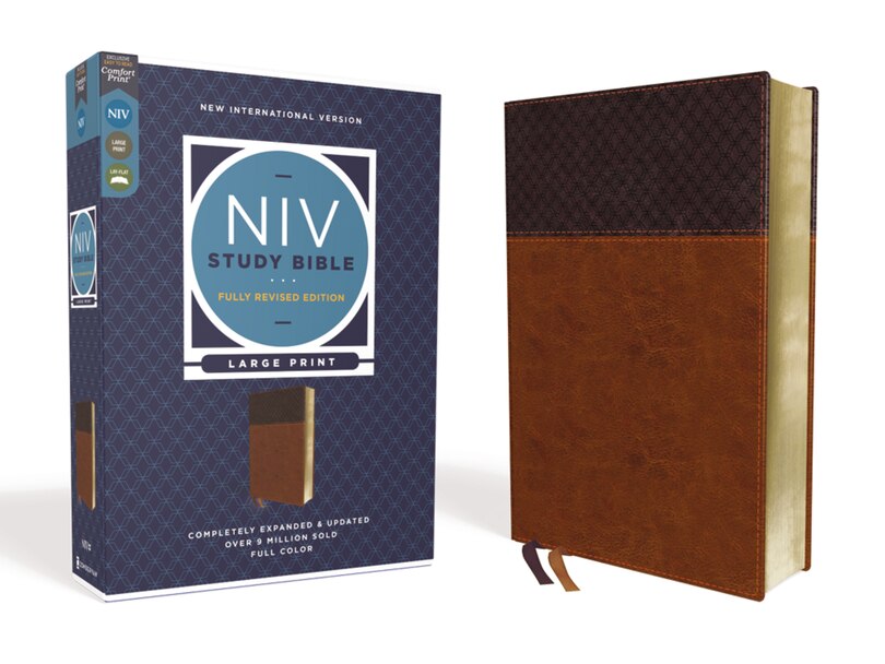 Front cover_NIV Study Bible, Fully Revised Edition (Study Deeply. Believe Wholeheartedly.), Large Print, Leathersoft, Brown, Red Letter, Comfort Print