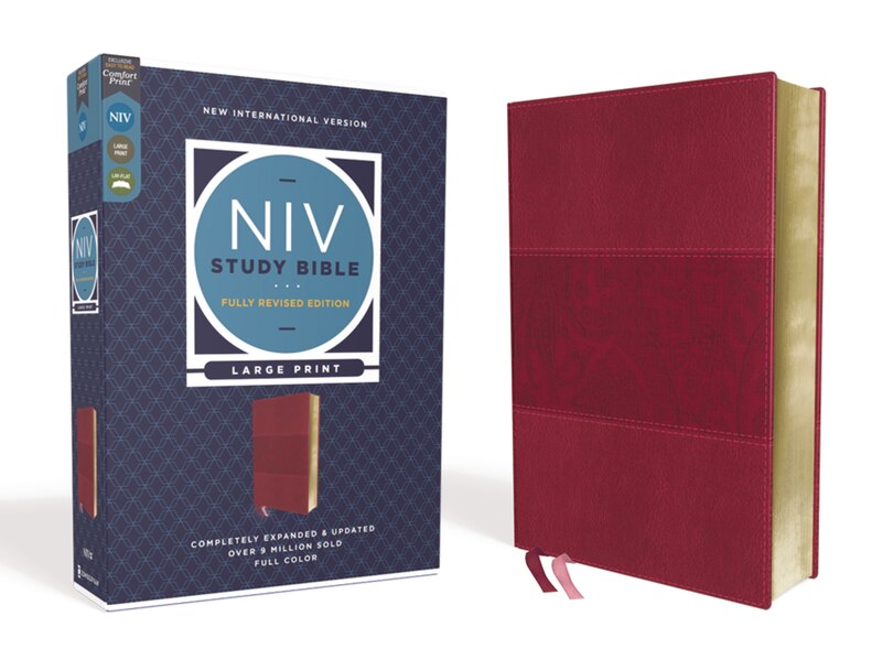 Front cover_NIV Study Bible, Fully Revised Edition (Study Deeply. Believe Wholeheartedly.), Large Print, Leathersoft, Burgundy, Red Letter, Comfort Print