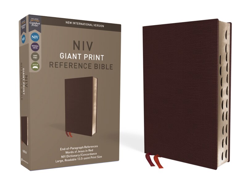 Front cover_Niv, Reference Bible, Giant Print, Bonded Leather, Burgundy, Red Letter, Thumb Indexed, Comfort Print