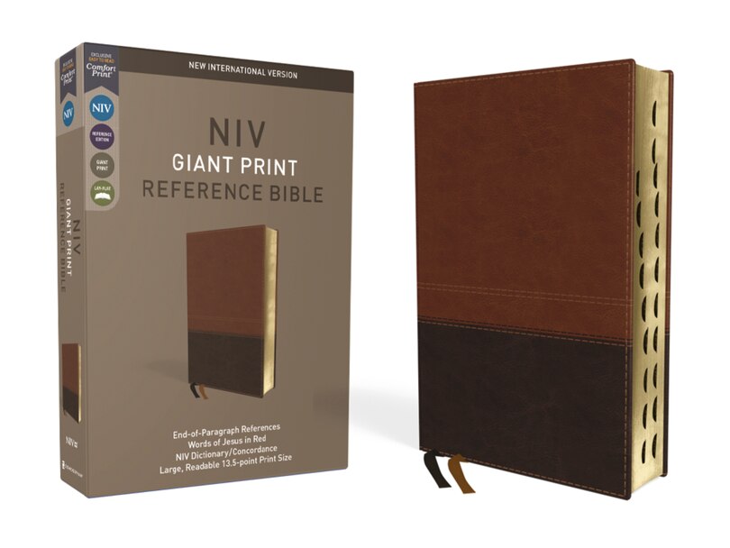 Front cover_Niv, Reference Bible, Giant Print, Leathersoft, Brown, Red Letter, Thumb Indexed, Comfort Print