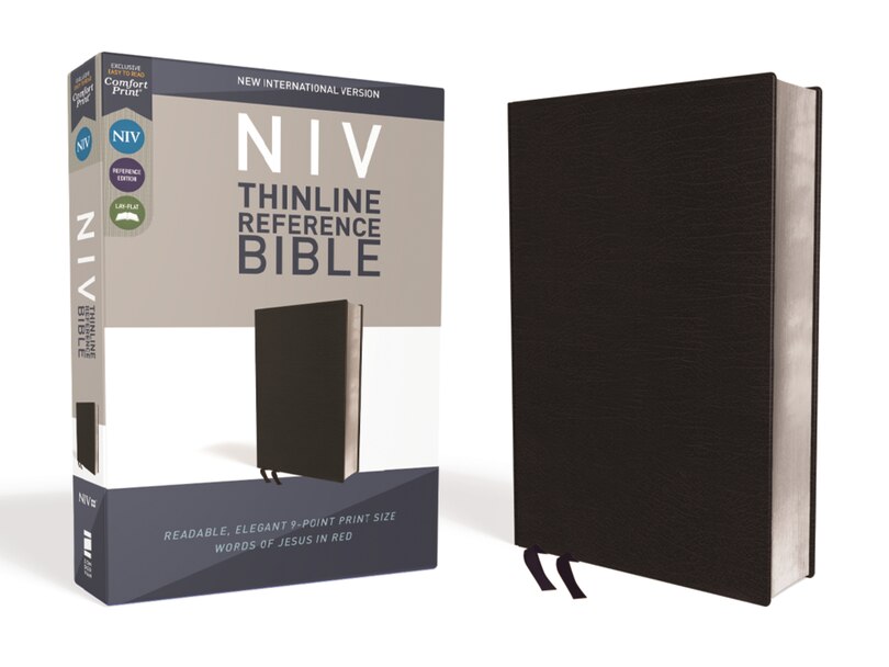 Front cover_NIV, Thinline Reference Bible (Deep Study at a Portable Size), Bonded Leather, Black, Red Letter, Comfort Print