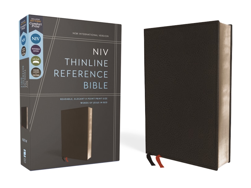 Front cover_NIV, Thinline Reference Bible (Deep Study at a Portable Size), Genuine Leather, Calfskin, Black, Red Letter, Comfort Print