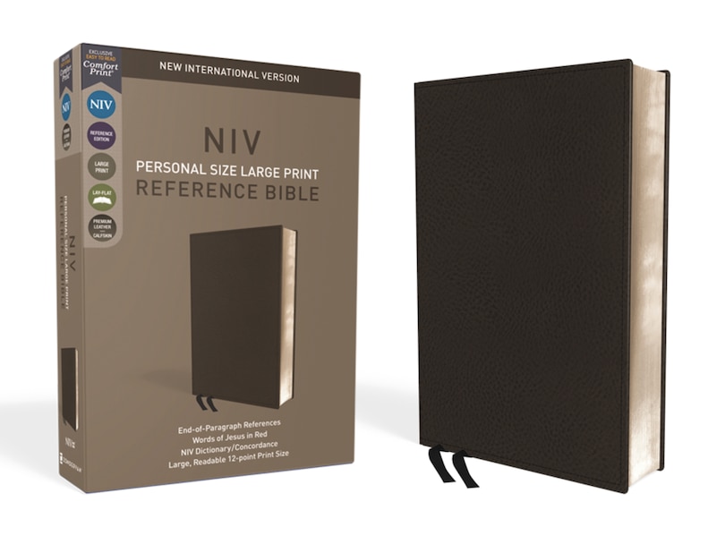 Couverture_Niv, Personal Size Reference Bible, Large Print, Premium Leather, Calfskin, Black, Red Letter, Comfort Print