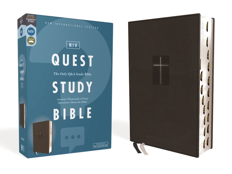 Couverture_NIV, Quest Study Bible, Leathersoft, Black, Thumb Indexed, Comfort Print
