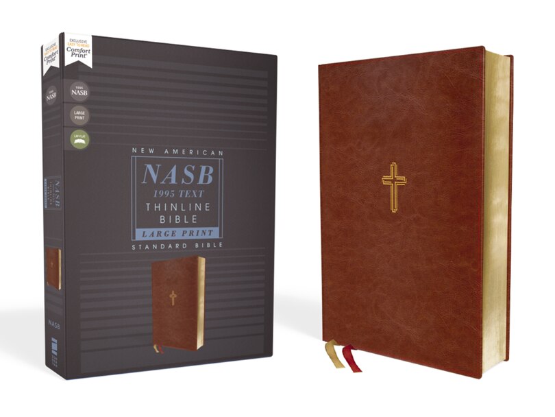 Front cover_Nasb, Thinline Bible, Large Print, Leathersoft, Brown, Red Letter, 1995 Text, Comfort Print