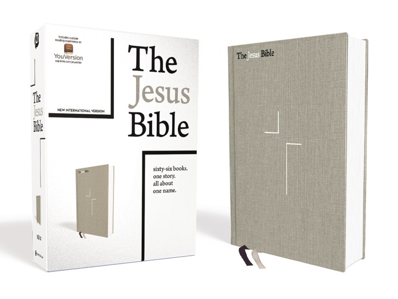 Front cover_The Jesus Bible, Niv Edition, Cloth Over Board, Gray Linen, Comfort Print