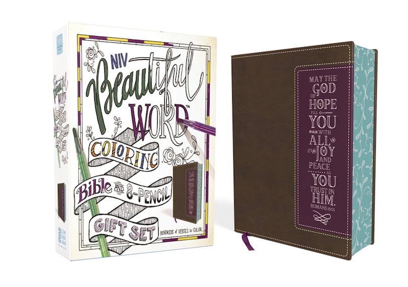 Couverture_Niv, Beautiful Word Coloring Bible And 8-pencil Gift Set, Leathersoft, Brown/purple