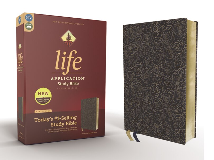 Couverture_Niv, Life Application Study Bible, Third Edition, Bonded Leather, Navy Floral, Red Letter
