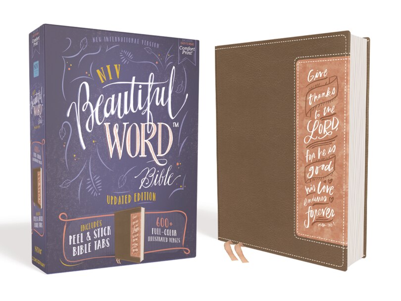 Couverture_Niv, Beautiful Word Bible, Updated Edition, Peel/stick Bible Tabs, Leathersoft, Brown/pink, Red Letter, Comfort Print