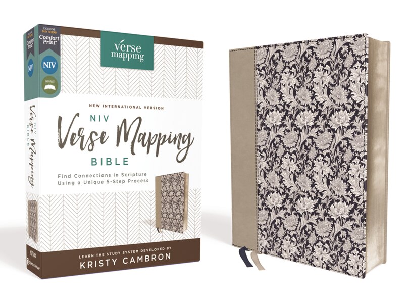 Front cover_Niv, Verse Mapping Bible, Leathersoft, Navy Floral, Comfort Print