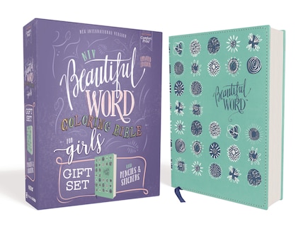 Niv, Beautiful Word Coloring Bible For Girls Pencil/sticker Gift Set, Updated, Leathersoft Over Board, Teal, Comfort Print: 600+ Verses To Color