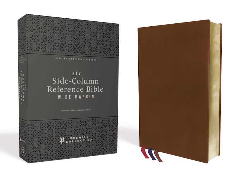 Front cover_Niv, Wide Margin Side Column Reference Bible, Premium Goatskin Leather, Brown, Premier Collection, Black Letter, Art Gilded Edges, Comfort Print
