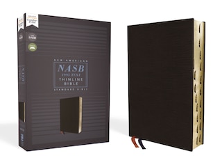 Front cover_Nasb, Thinline Bible, Bonded Leather, Black, Red Letter, 1995 Text, Thumb Indexed, Comfort Print