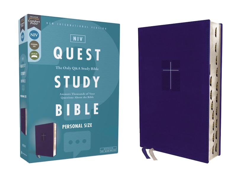 Couverture_NIV, Quest Study Bible, Personal Size, Leathersoft, Blue, Thumb Indexed, Comfort Print