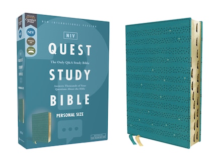 NIV, Quest Study Bible, Personal Size, Leathersoft, Teal, Thumb Indexed, Comfort Print: The Only Q and A Study Bible