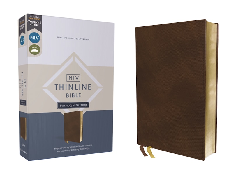 Front cover_Niv, Thinline Bible, Passaggio Setting, Leathersoft, Brown, Red Letter, Comfort Print