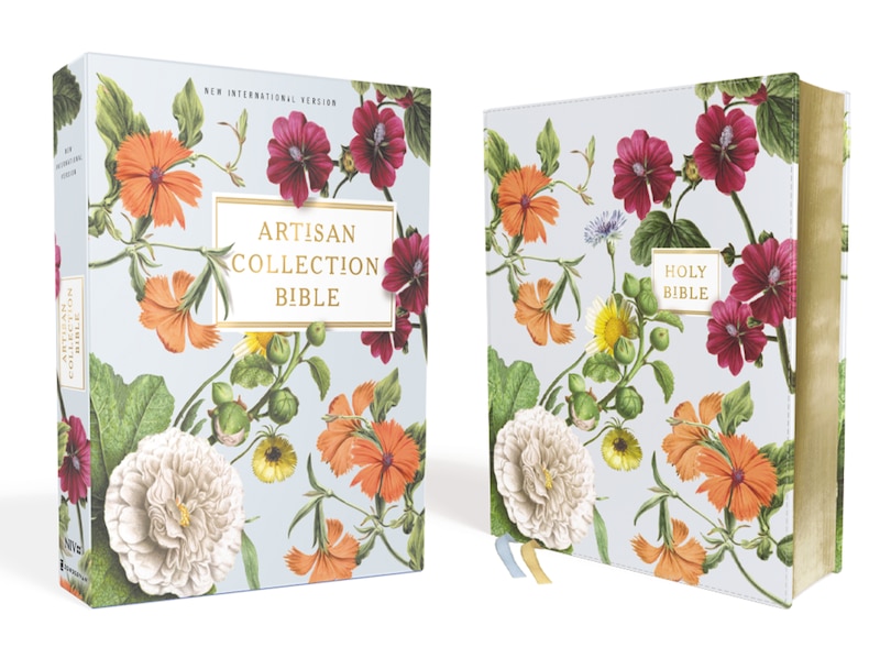 Front cover_Niv, Artisan Collection Bible, Leathersoft, Blue Floral, Red Letter, Comfort Print