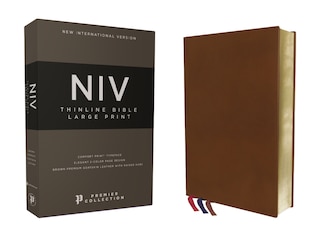 Niv, Thinline Bible, Large Print, Premium Goatskin Leather, Brown, Premier Collection, Black Letter, Art Gilded Edges, Comfort Print