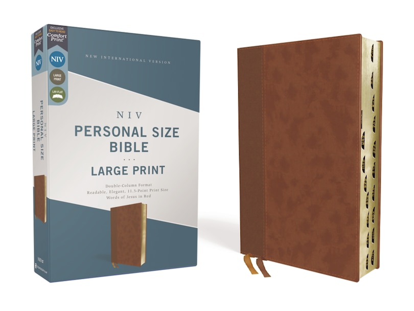Front cover_Niv, Personal Size Bible, Large Print, Leathersoft, Brown, Red Letter, Thumb Indexed, Comfort Print