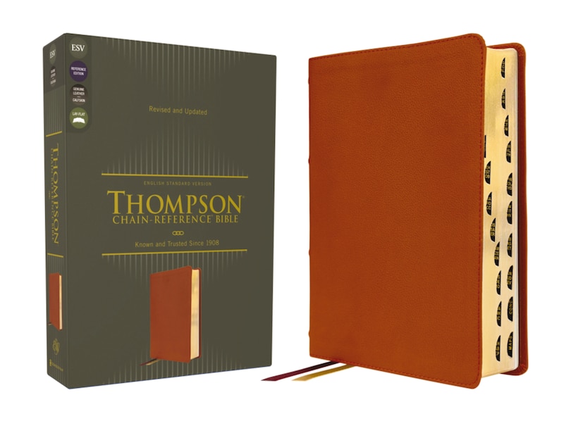 Couverture_ESV, Thompson Chain-Reference Bible, Genuine Leather, Calfskin, Tan, Red Letter, Thumb Indexed