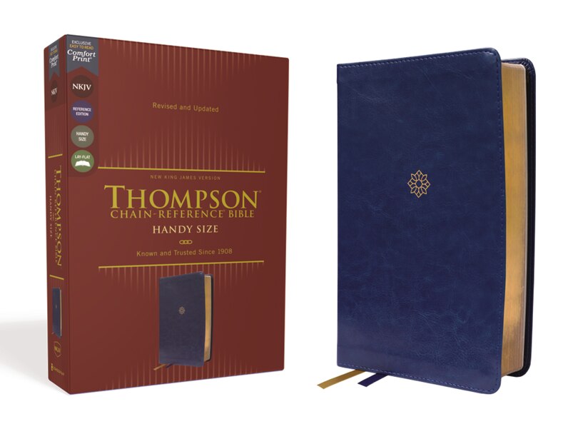 Front cover_NKJV, Thompson Chain-Reference Bible, Handy Size, Leathersoft, Navy, Red Letter, Comfort Print