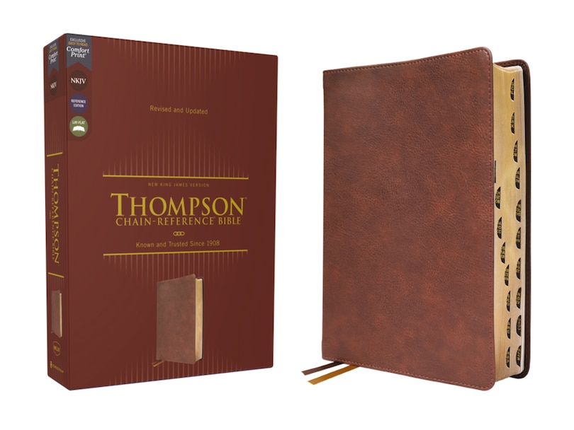Front cover_NKJV, Thompson Chain-Reference Bible, Leathersoft, Brown, Red Letter, Thumb Indexed, Comfort Print