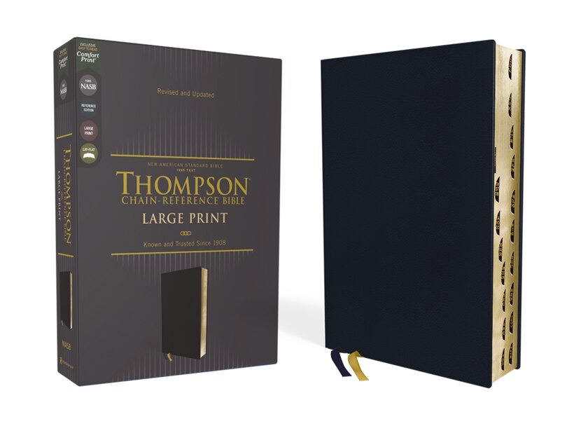 Front cover_NASB, Thompson Chain-Reference Bible, Large Print, Leathersoft, Navy, 1995 Text, Red Letter, Thumb Indexed, Comfort Print