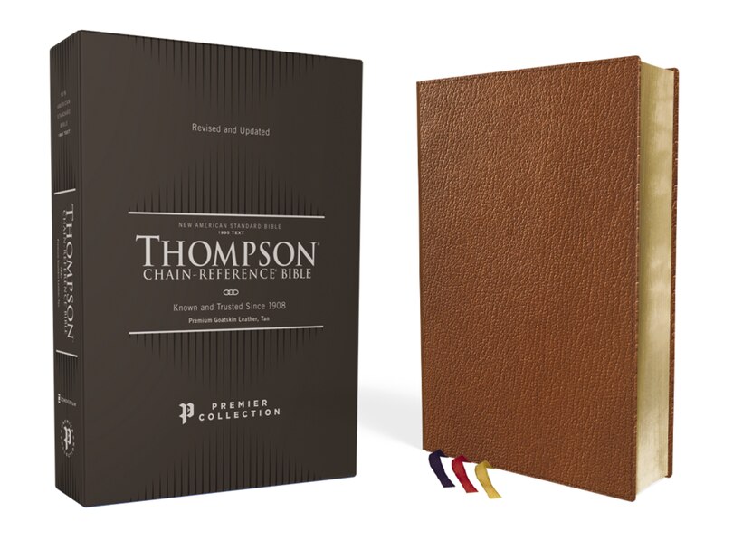 Front cover_NASB, Thompson Chain-Reference Bible, Premium Goatskin Leather, Premier Collection, Tan, 1995 Text, Black Letter, Art Gilded Edges, Comfort Print